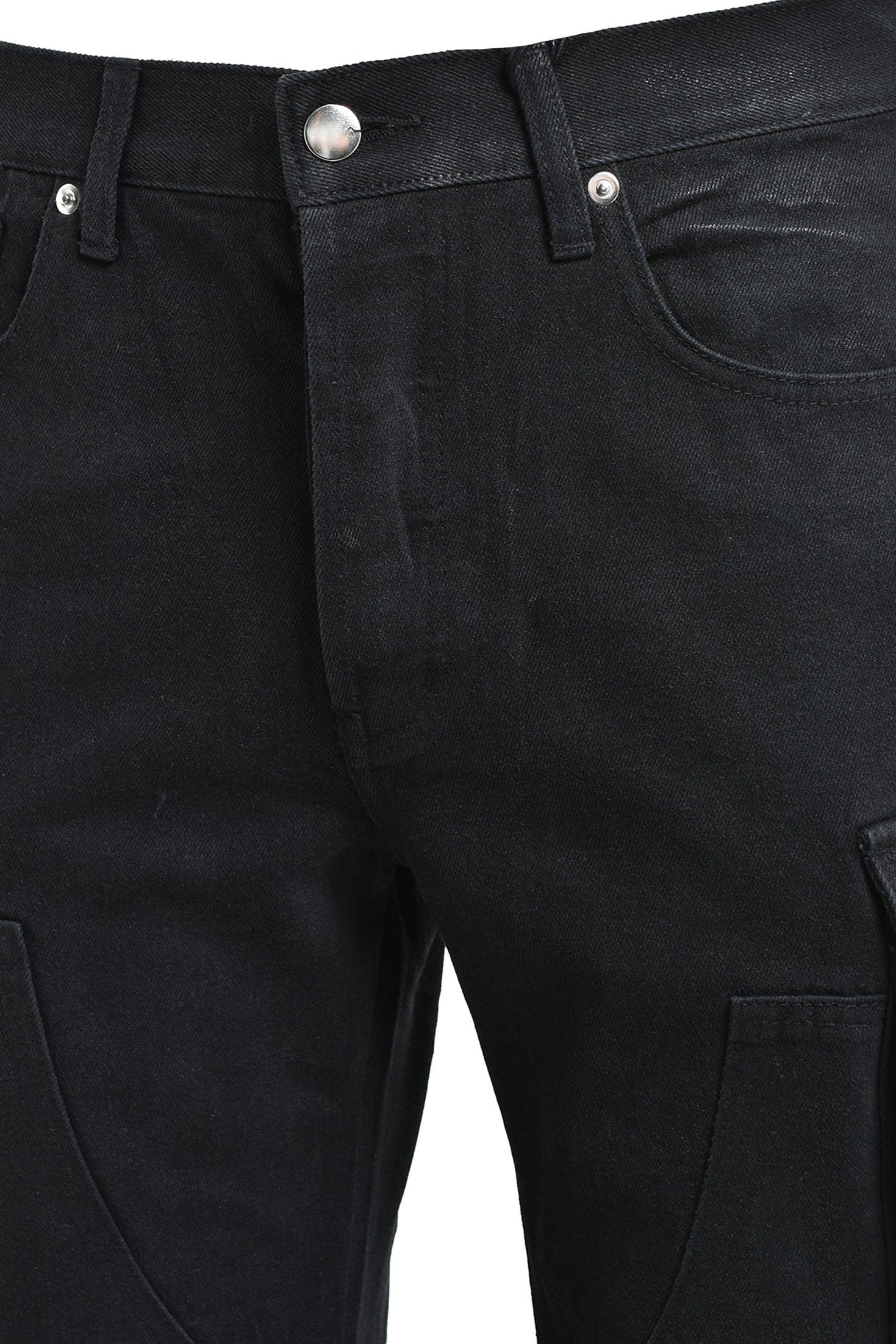 COATING DOUBLE KNEE FLARE DENIM / BLK