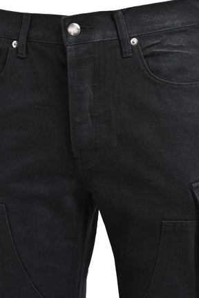 COATING DOUBLE KNEE FLARE DENIM / BLK