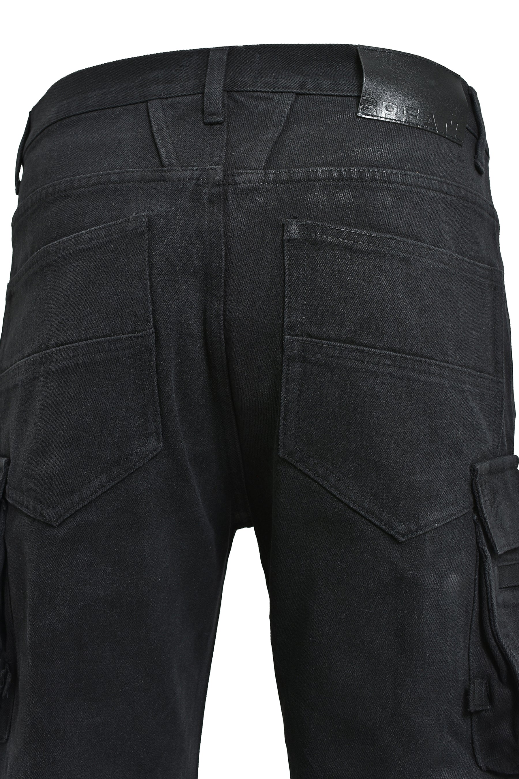 COATING DOUBLE KNEE FLARE DENIM / BLK