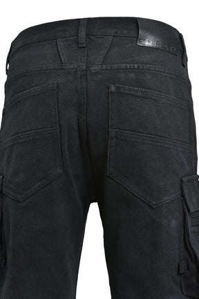 COATING DOUBLE KNEE FLARE DENIM / BLK
