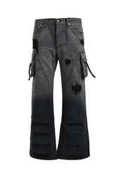 BLEACH DOUBLE KNEE FLARE DENIM / BLK