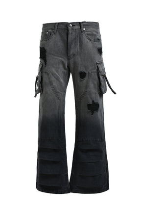BLEACH DOUBLE KNEE FLARE DENIM / BLK