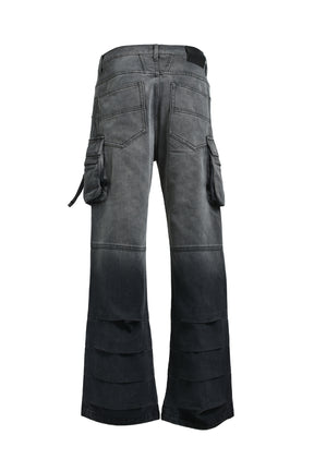 BLEACH DOUBLE KNEE FLARE DENIM / BLK