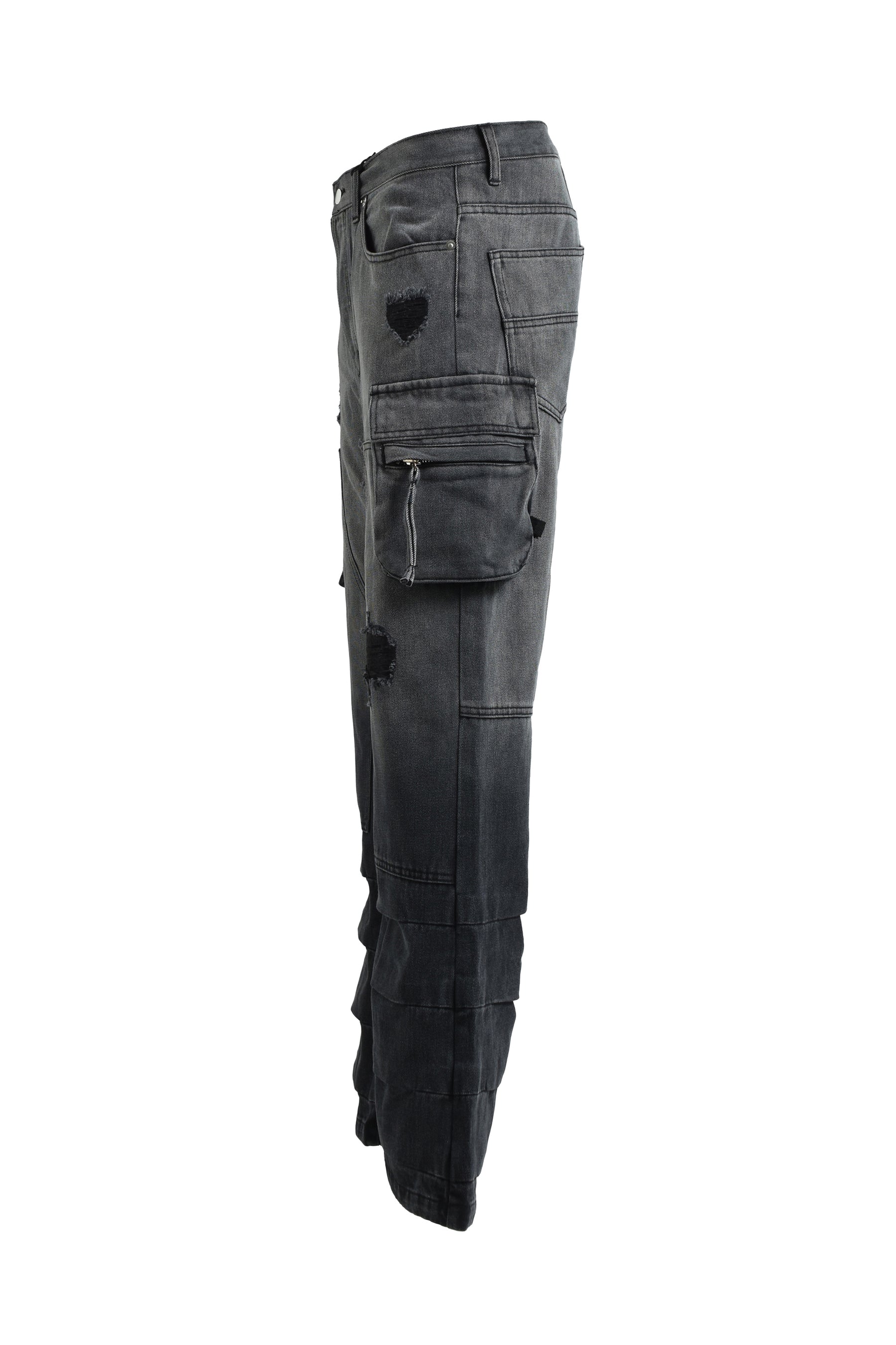 BLEACH DOUBLE KNEE FLARE DENIM / BLK