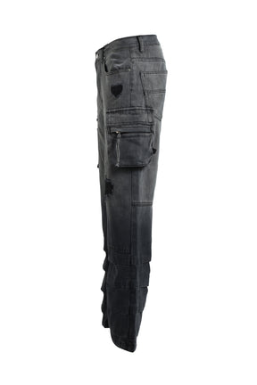 BLEACH DOUBLE KNEE FLARE DENIM / BLK