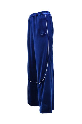 SCRIPT LOGO PIPING VELOUR TRACK PANTS / BLU