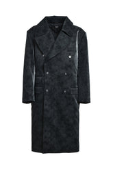 FAUX LEATHER DOUBLE BREASTED COAT / BLK
