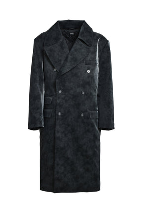 FAUX LEATHER DOUBLE BREASTED COAT / BLK