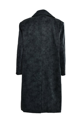 FAUX LEATHER DOUBLE BREASTED COAT / BLK