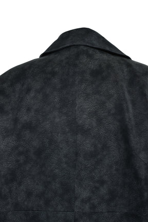 FAUX LEATHER DOUBLE BREASTED COAT / BLK