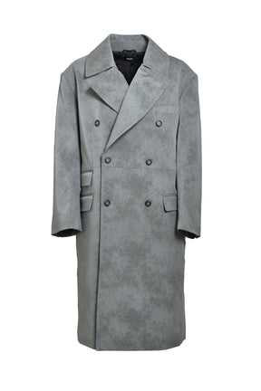 FAUX LEATHER DOUBLE BREASTED COAT / GRY
