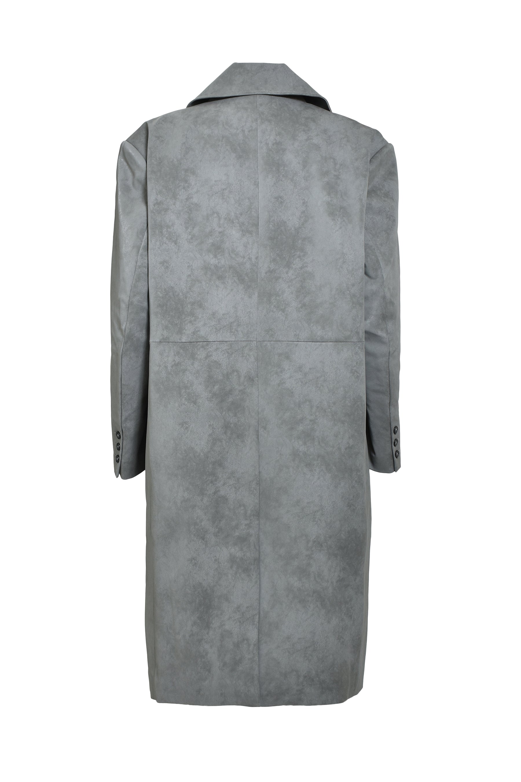 FAUX LEATHER DOUBLE BREASTED COAT / GRY