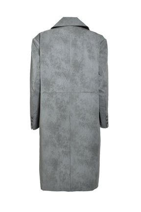 FAUX LEATHER DOUBLE BREASTED COAT / GRY