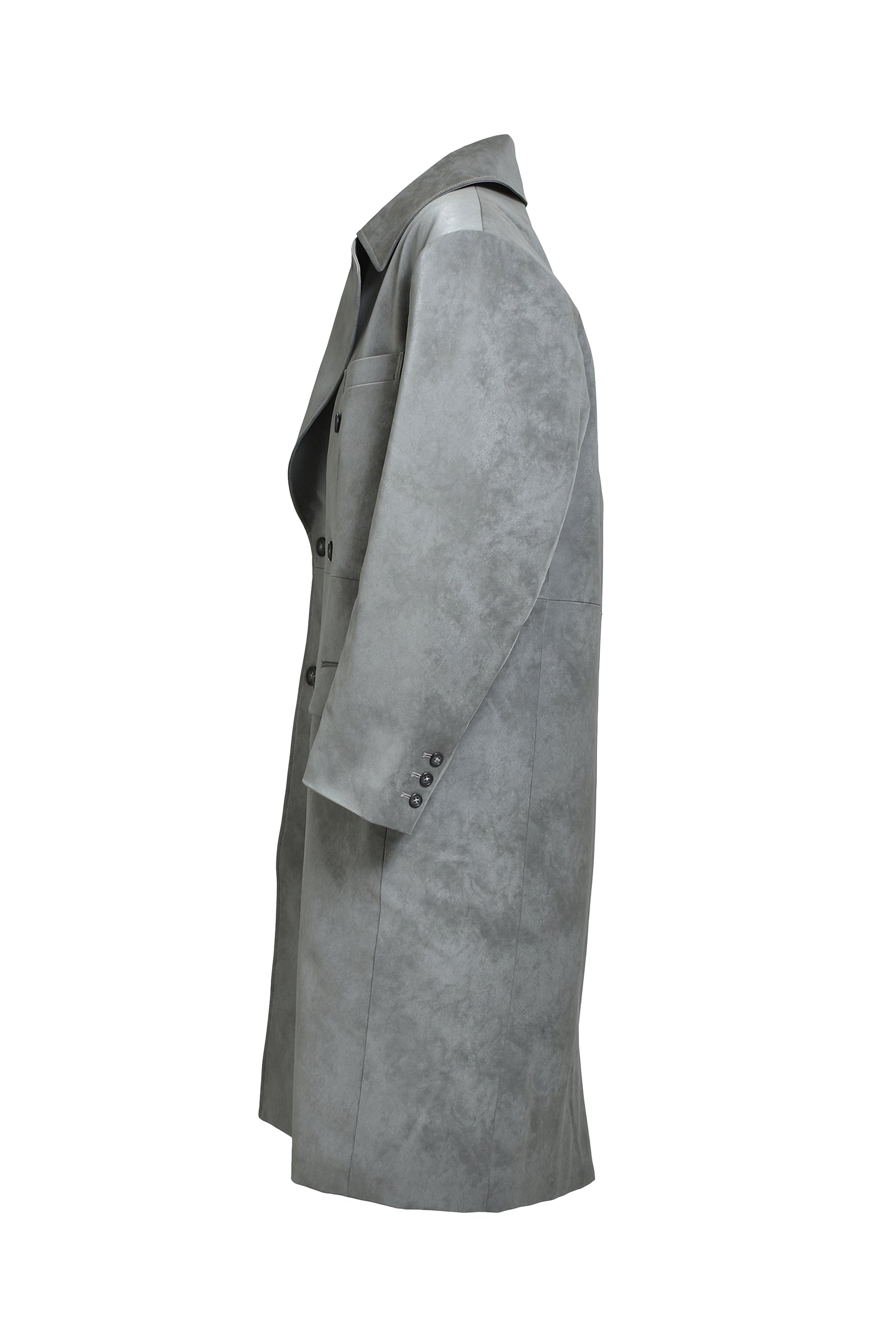 FAUX LEATHER DOUBLE BREASTED COAT / GRY