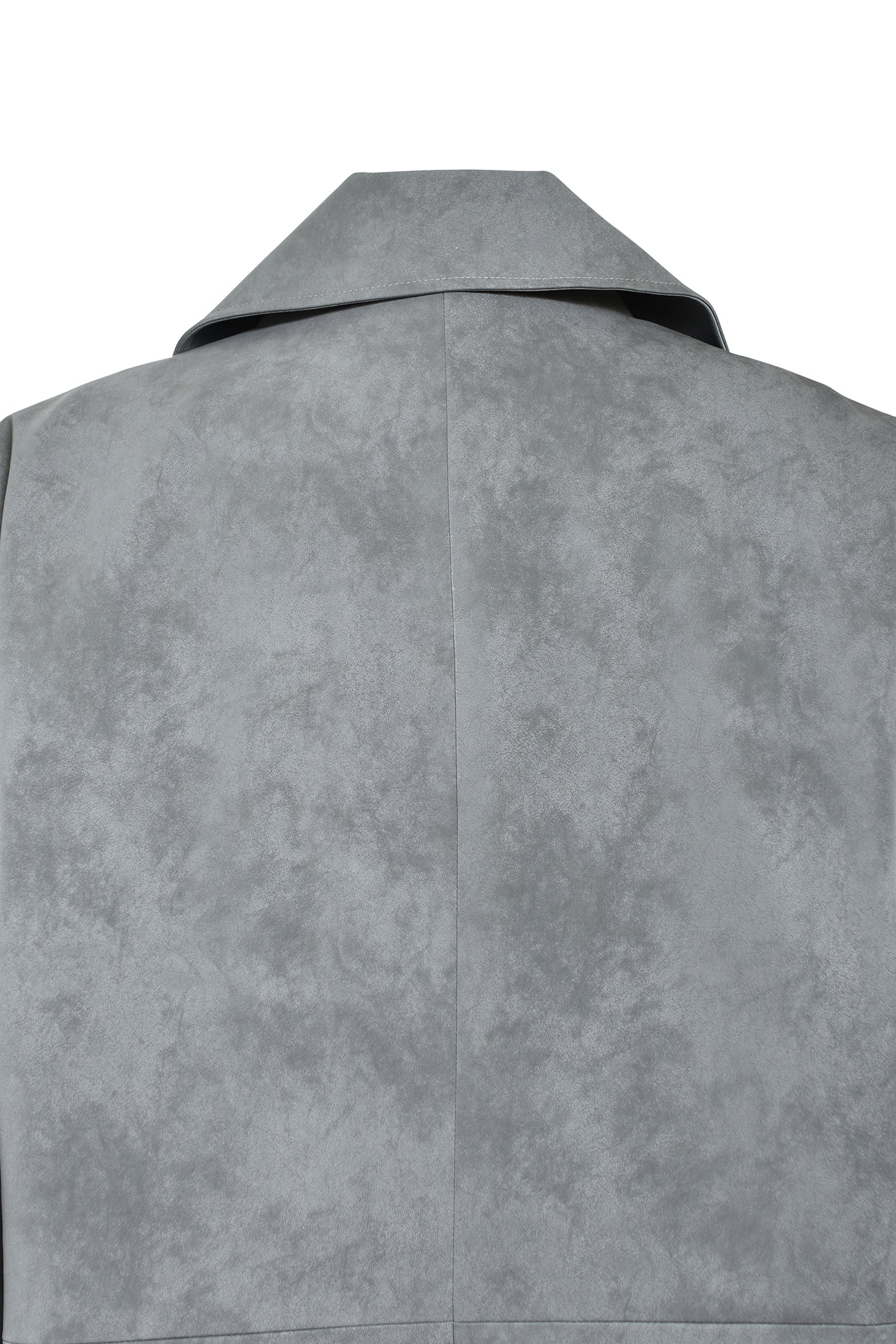 FAUX LEATHER DOUBLE BREASTED COAT / GRY