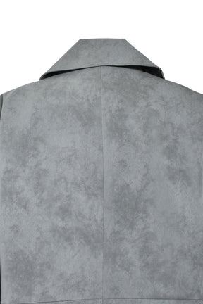 FAUX LEATHER DOUBLE BREASTED COAT / GRY