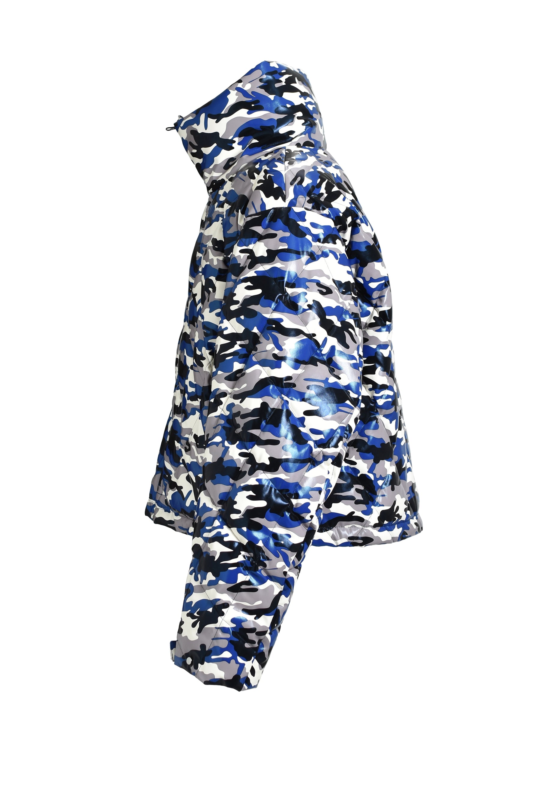 FAUX LEATHER QUILTING CAMO DOWN JACKET / B.CAMO 