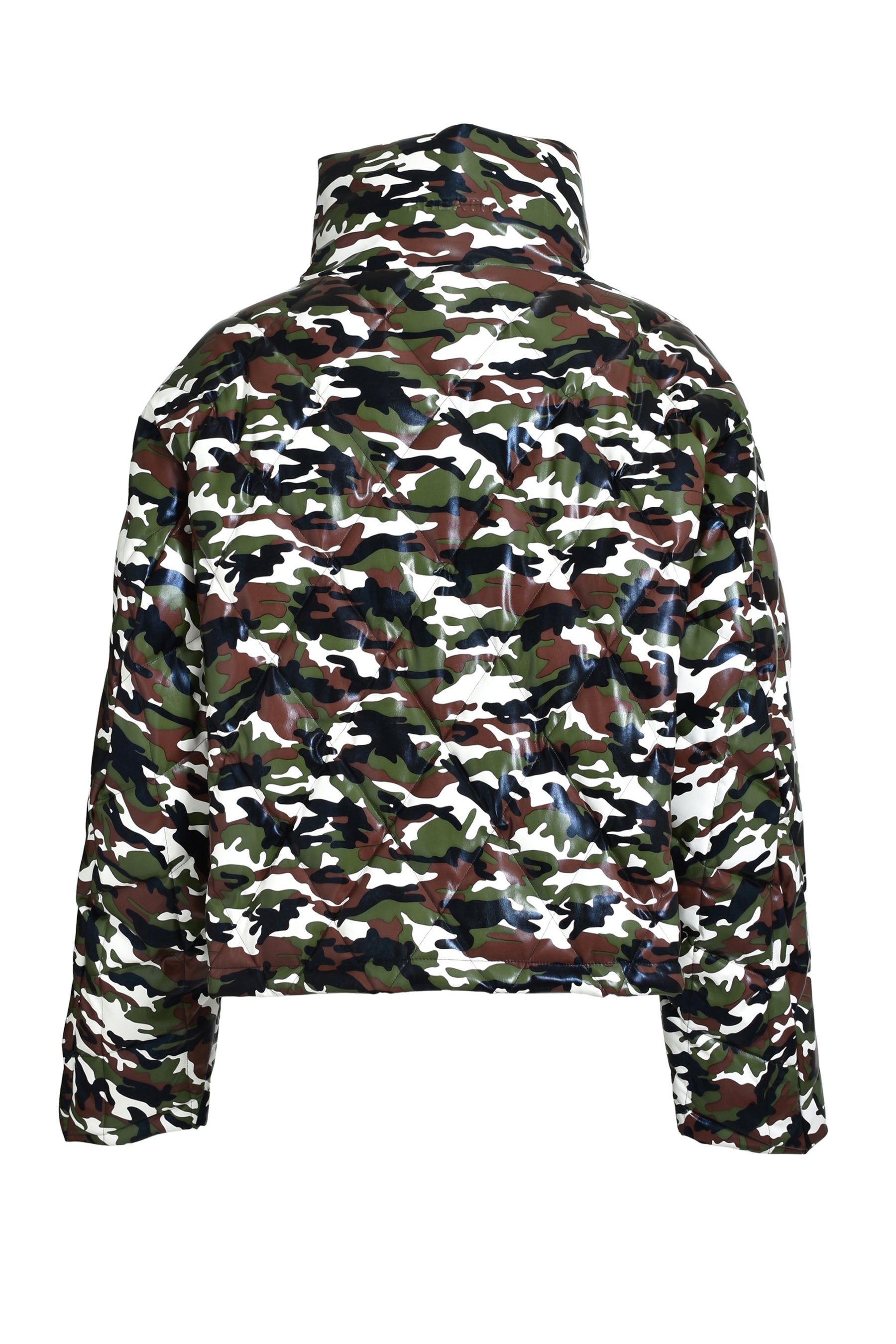 FAUX LEATHER QUILTING CAMO DOWN JACKET / W.CAMO 