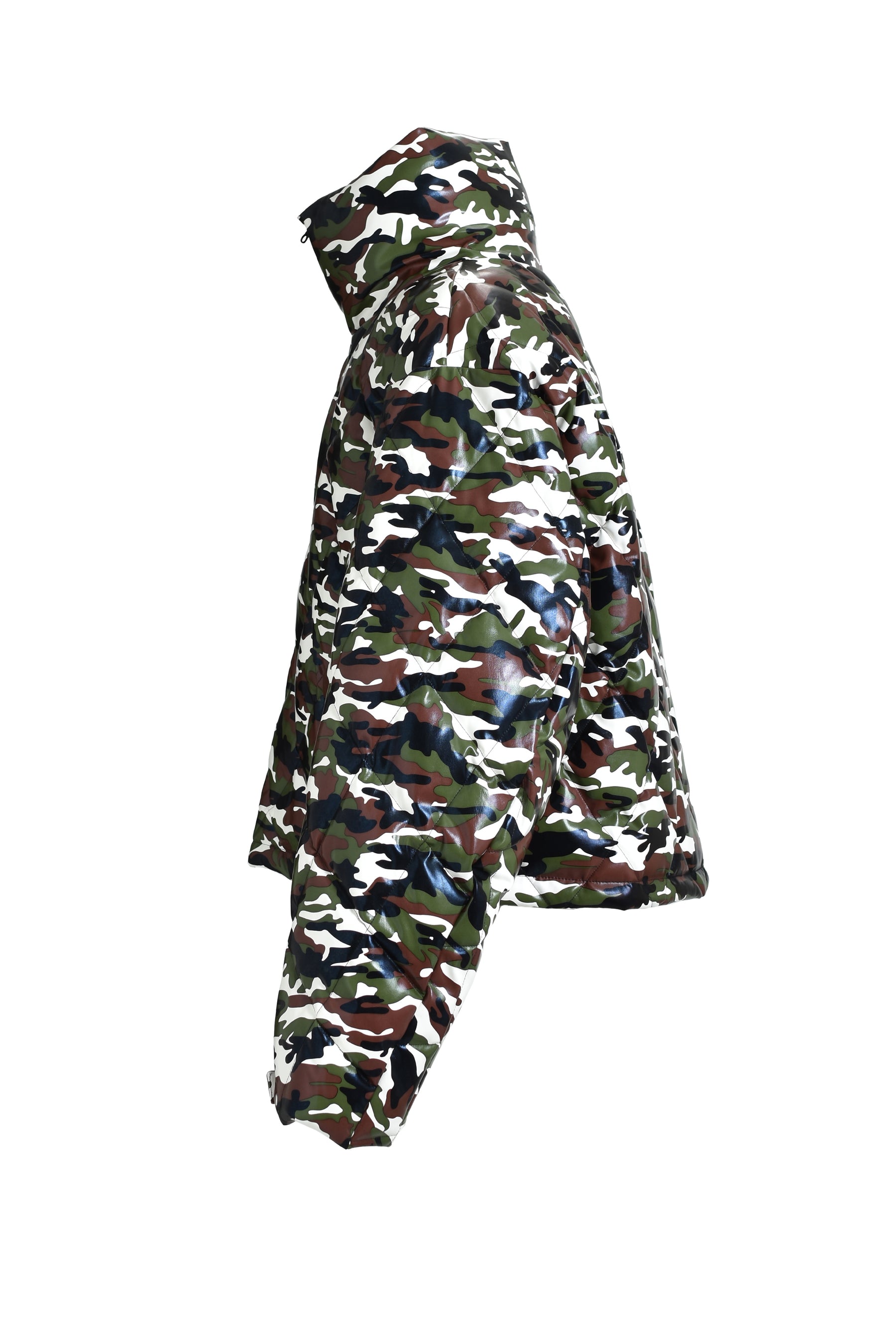 FAUX LEATHER QUILTING CAMO DOWN JACKET / W.CAMO 