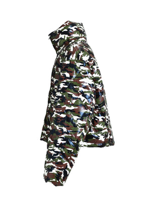 FAUX LEATHER QUILTING CAMO DOWN JACKET / W.CAMO 