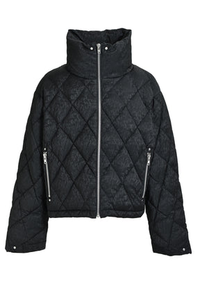 FAUX LEATHER SHINY QUILTING DOWN JACKET / F.BLK