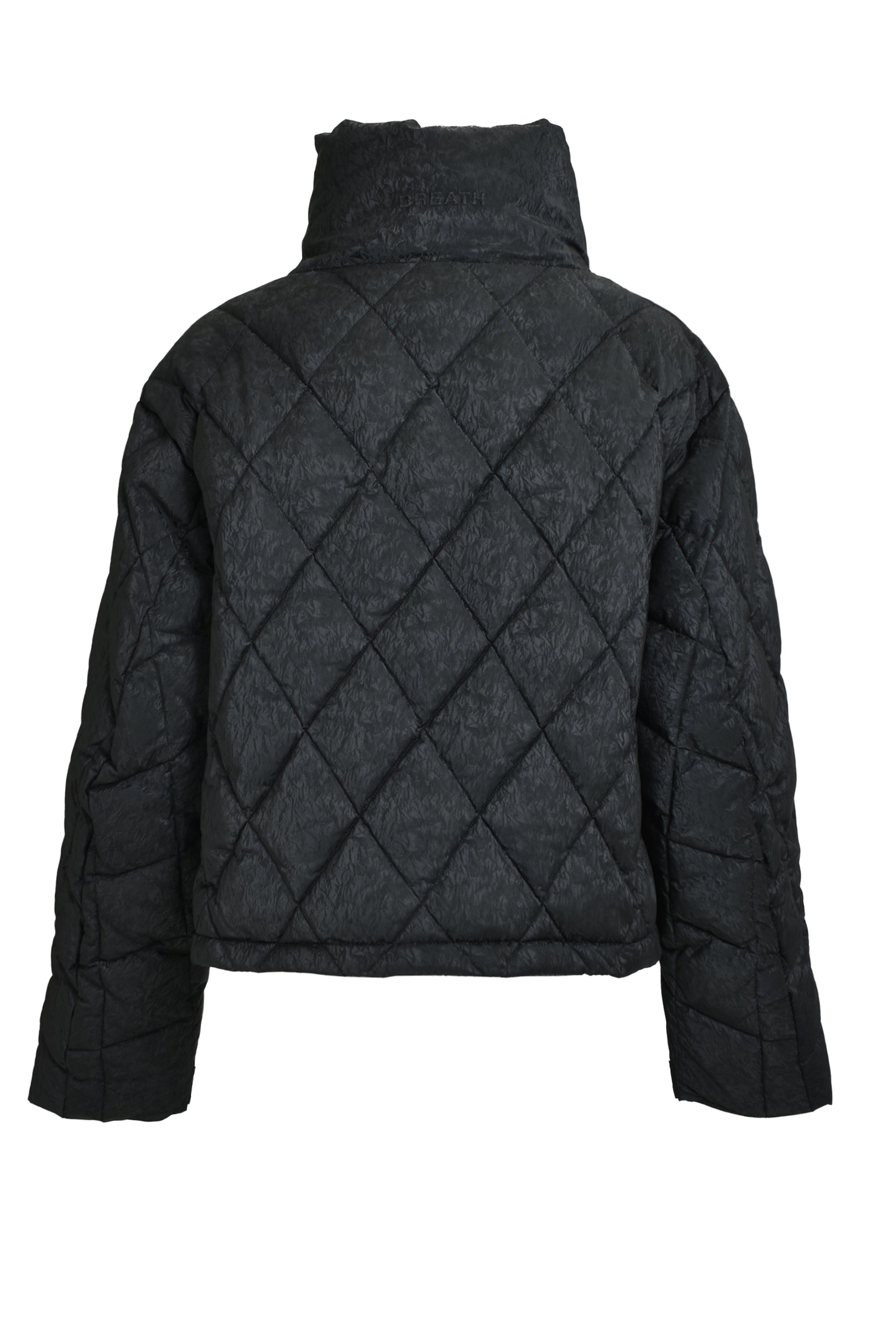 FAUX LEATHER SHINY QUILTING DOWN JACKET / F.BLK