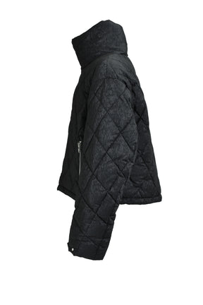 FAUX LEATHER SHINY QUILTING DOWN JACKET / F.BLK