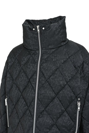 FAUX LEATHER SHINY QUILTING DOWN JACKET / F.BLK