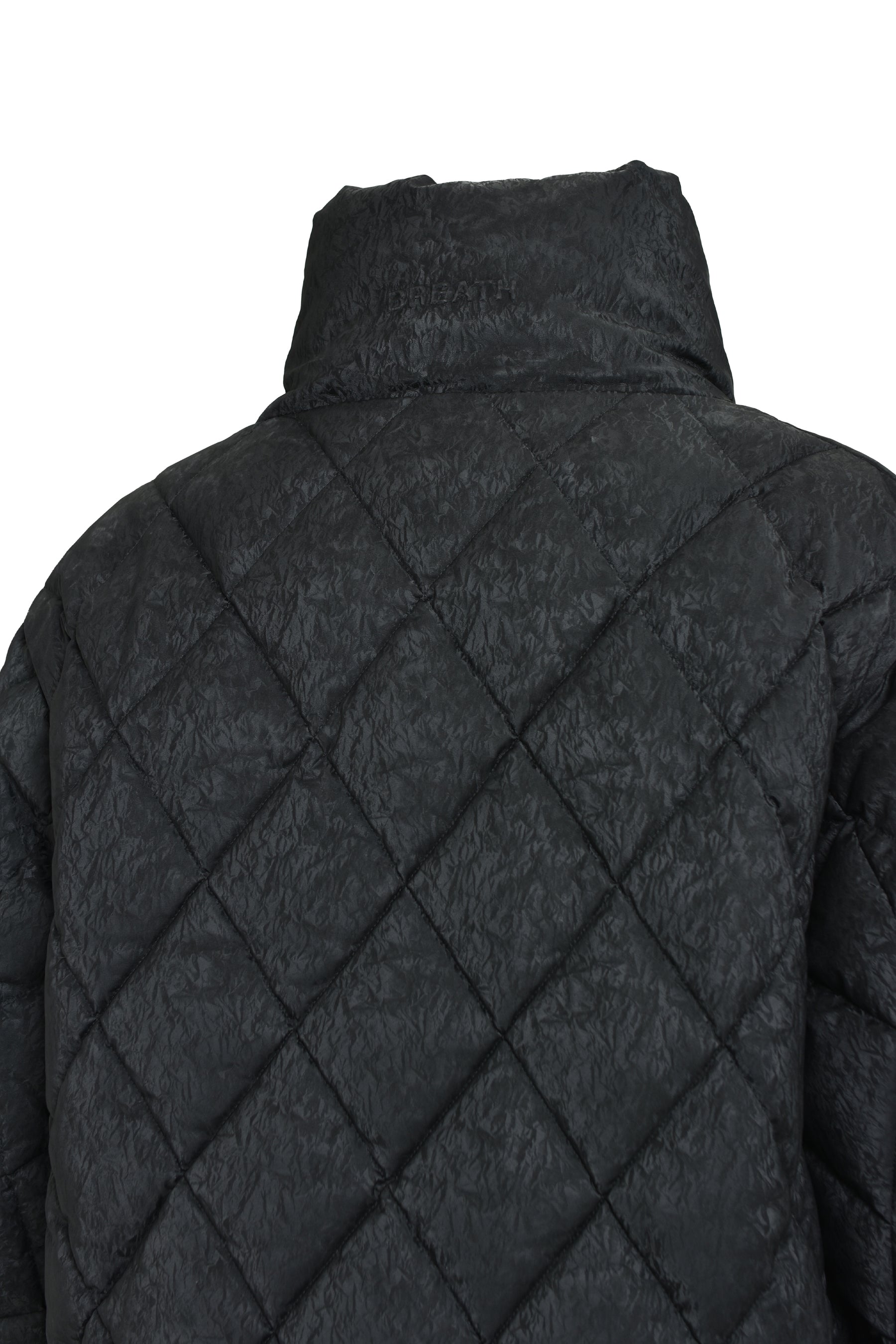 FAUX LEATHER SHINY QUILTING DOWN JACKET / F.BLK