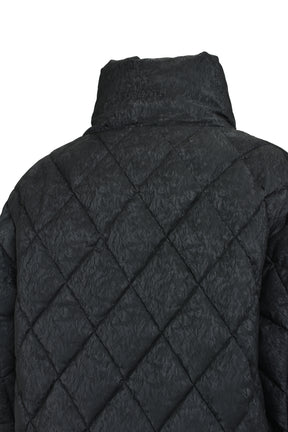 FAUX LEATHER SHINY QUILTING DOWN JACKET / F.BLK