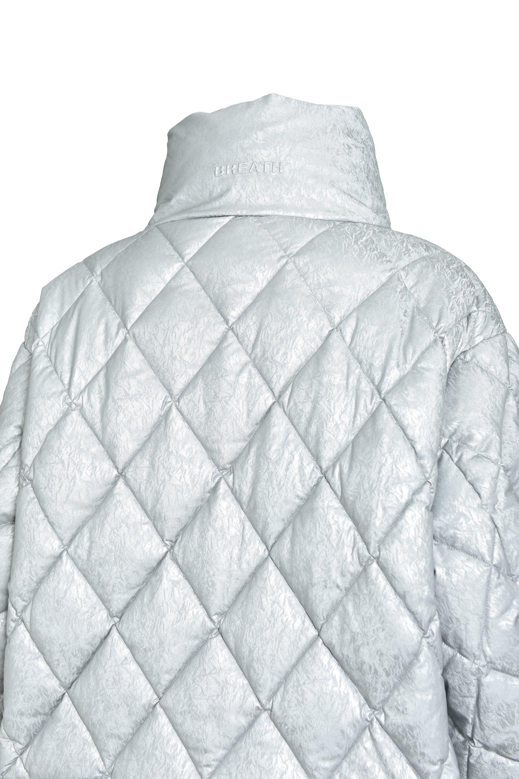 FAUX LEATHER SHINY QUILTING DOWN JACKET / SIL