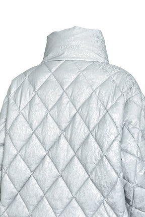FAUX LEATHER SHINY QUILTING DOWN JACKET / SIL