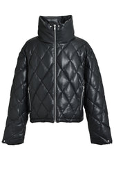 FAUX LEATHER QUILTING DOWN JACKET / BLK