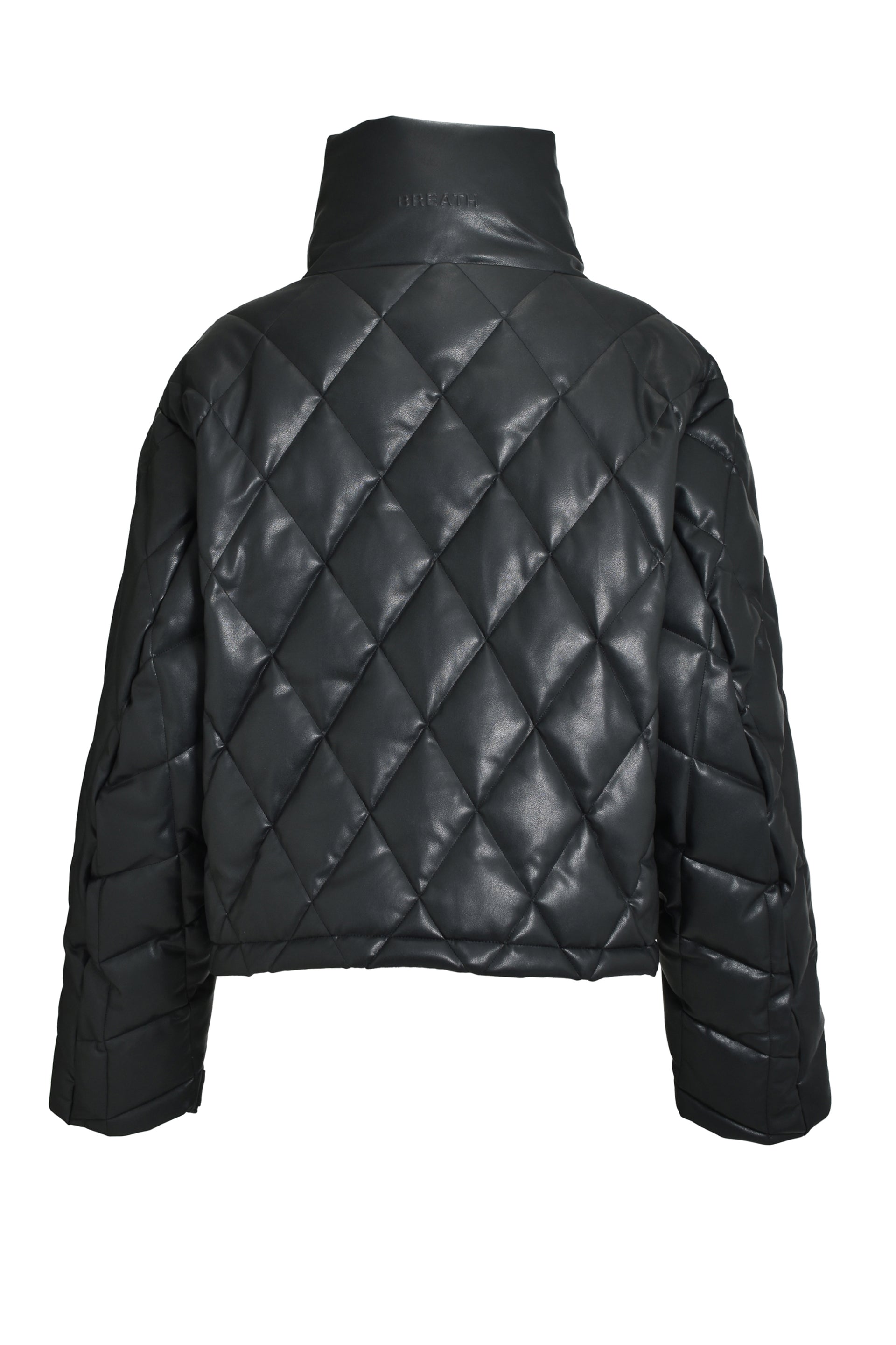 FAUX LEATHER QUILTING DOWN JACKET / BLK