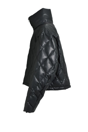 FAUX LEATHER QUILTING DOWN JACKET / BLK