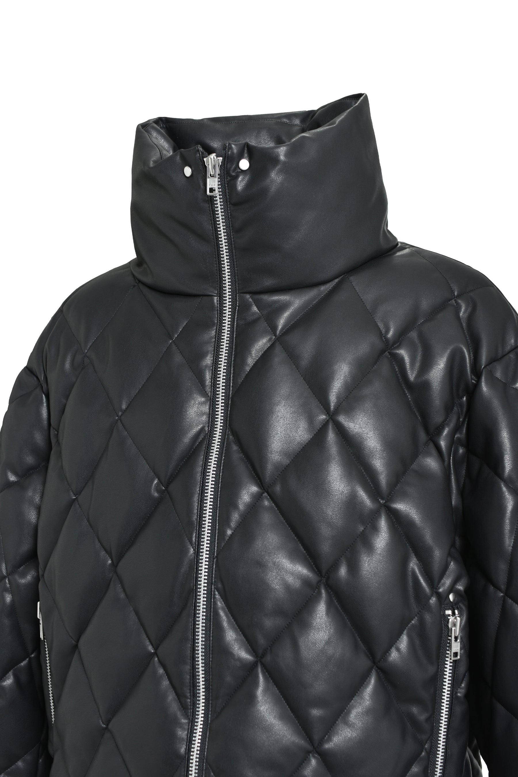 FAUX LEATHER QUILTING DOWN JACKET / BLK