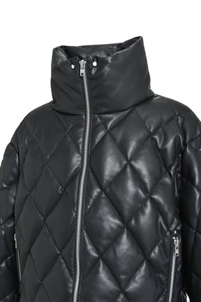 FAUX LEATHER QUILTING DOWN JACKET / BLK