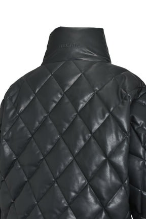 FAUX LEATHER QUILTING DOWN JACKET / BLK