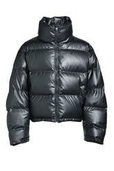 FAUX LEATHER MATTE CROCODILE DOWN JACKET / BLK 
