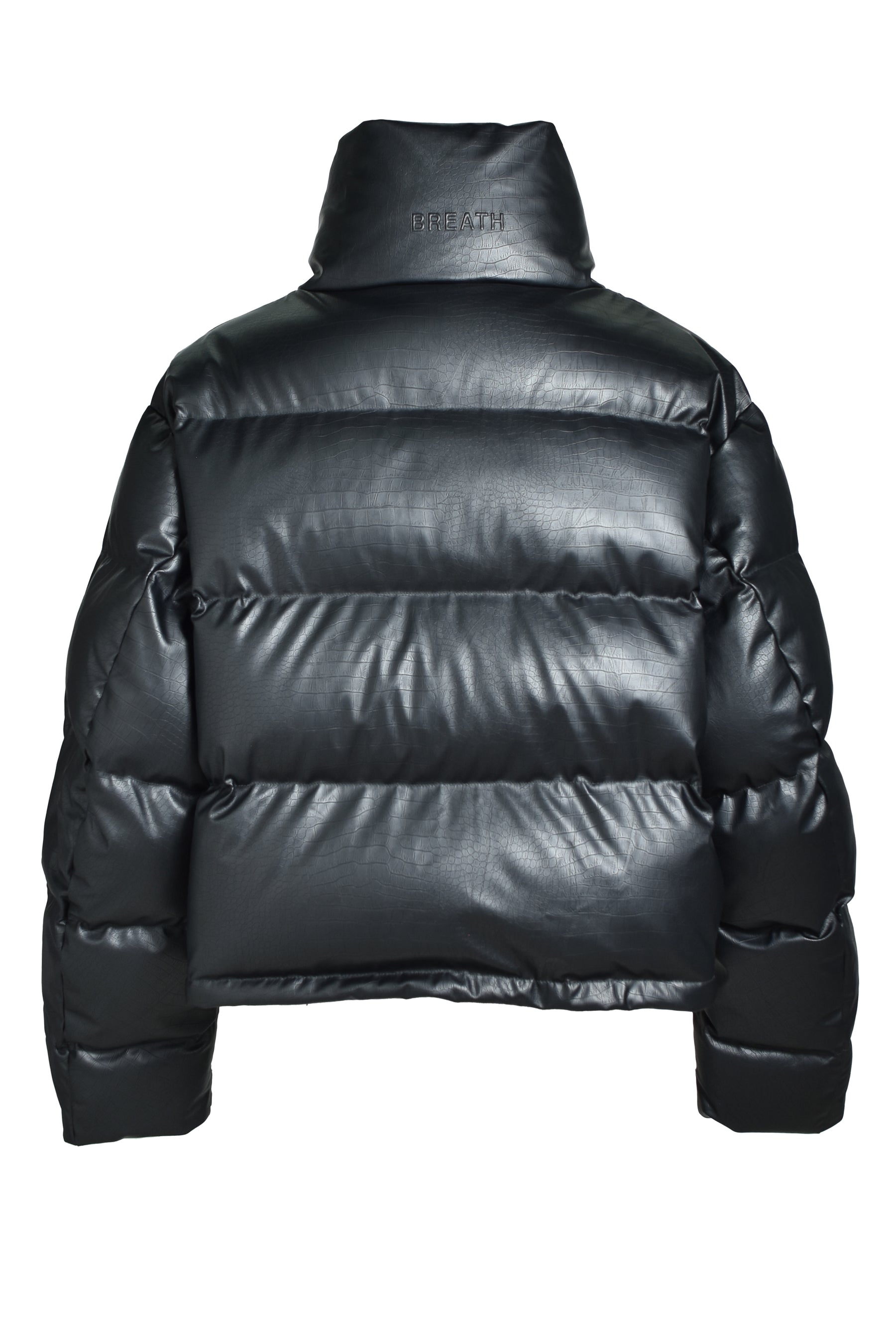 FAUX LEATHER MATTE CROCODILE DOWN JACKET / BLK 