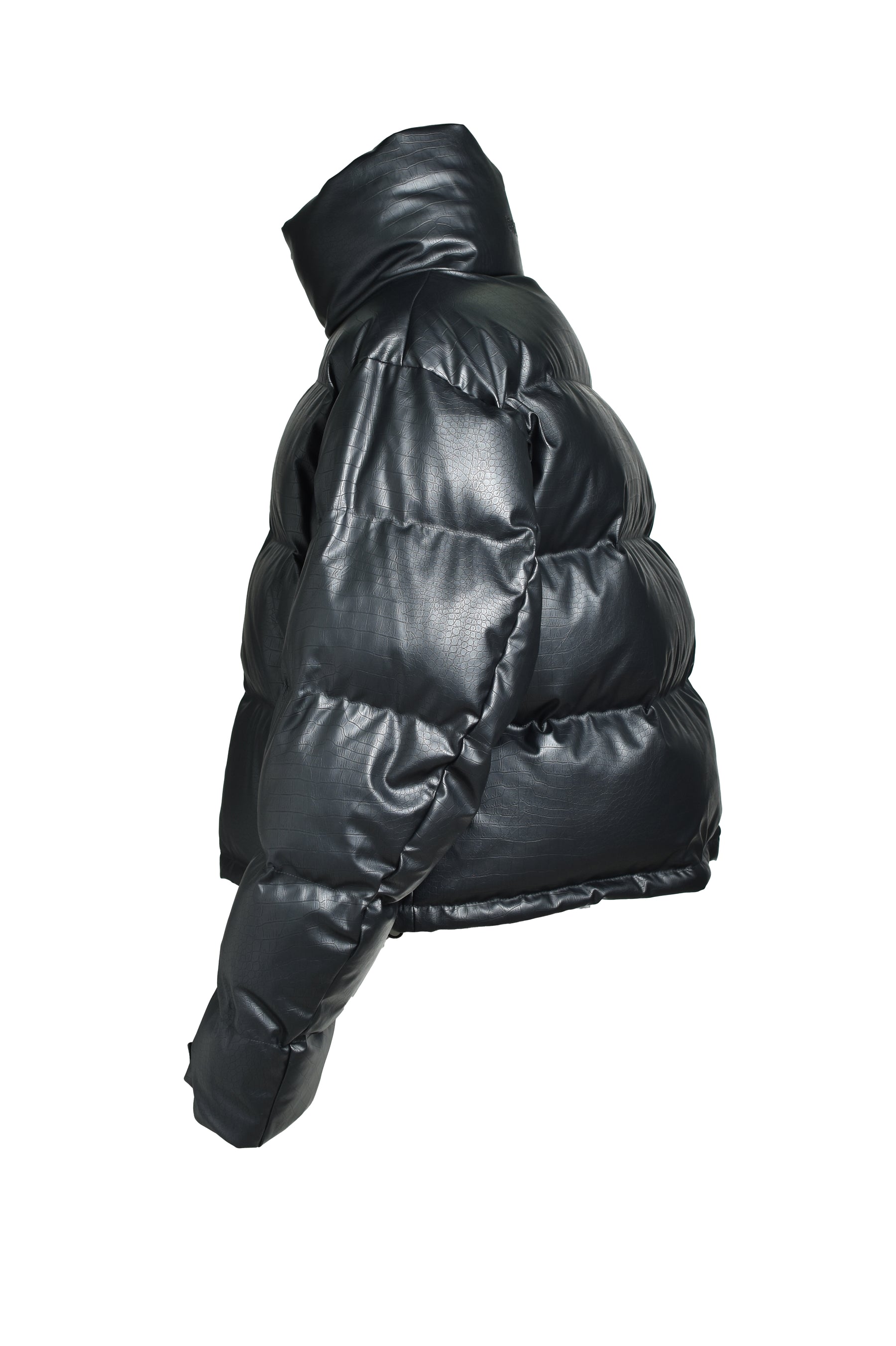 FAUX LEATHER MATTE CROCODILE DOWN JACKET / BLK 