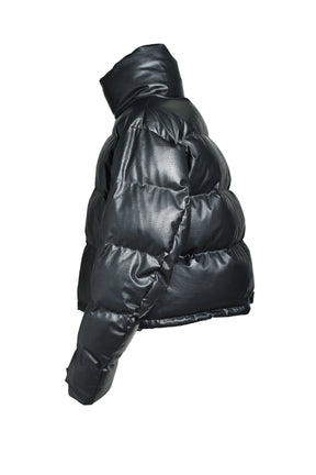 FAUX LEATHER MATTE CROCODILE DOWN JACKET / BLK 