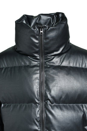 FAUX LEATHER MATTE CROCODILE DOWN JACKET / BLK 