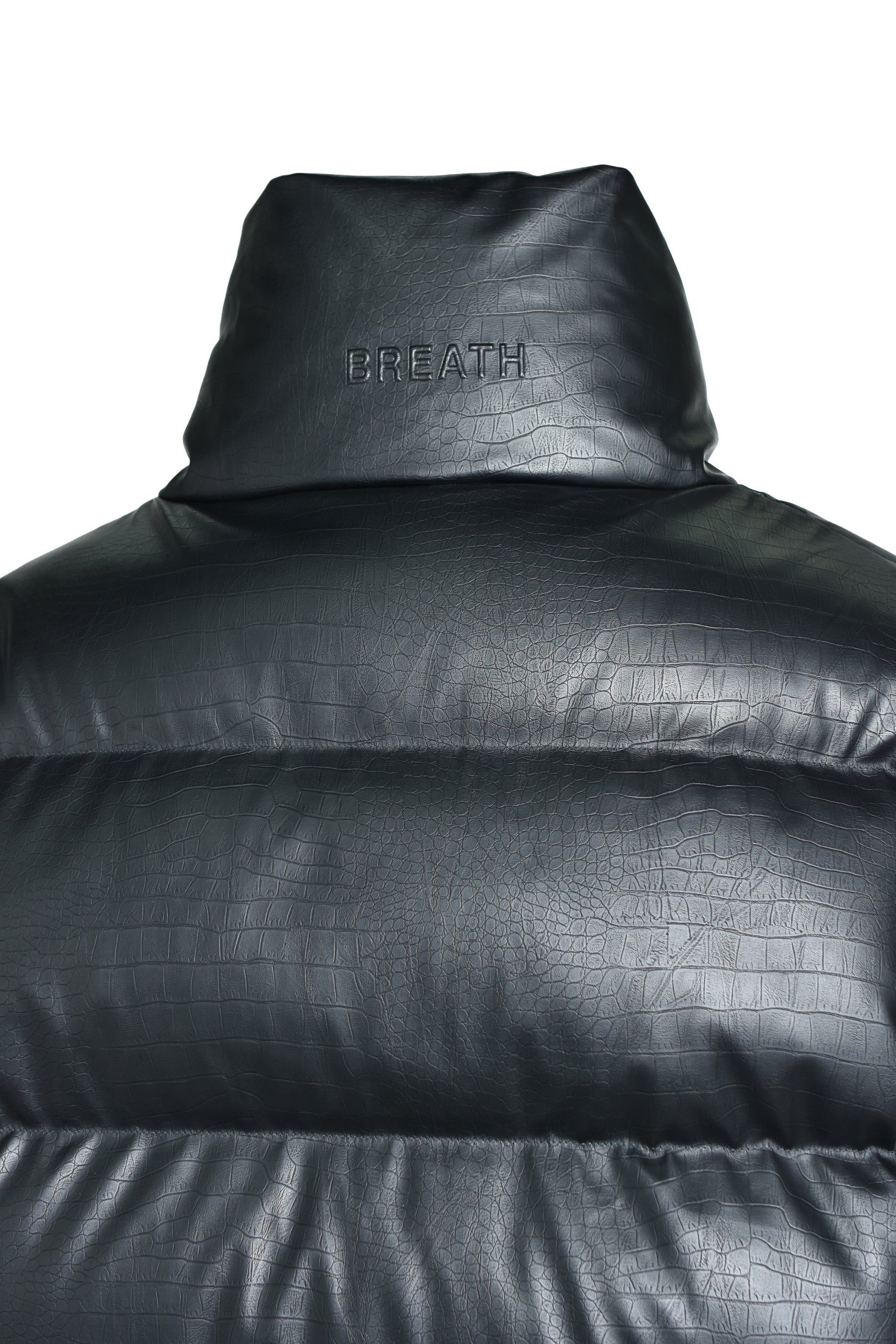 FAUX LEATHER MATTE CROCODILE DOWN JACKET / BLK 
