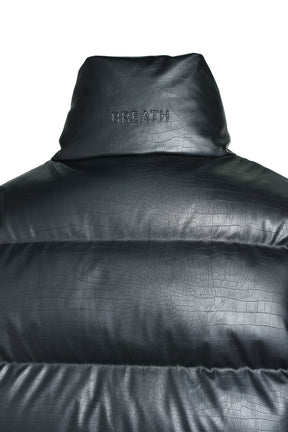 FAUX LEATHER MATTE CROCODILE DOWN JACKET / BLK 
