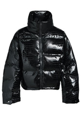 FAUX LEATHER CROCODILE DOWN JACKET / BLK 