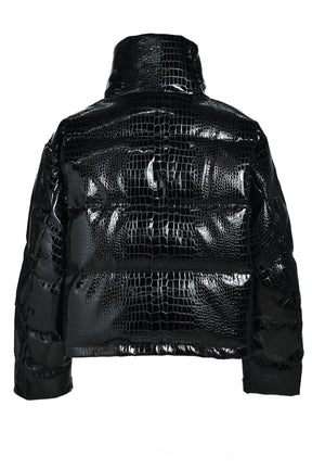 FAUX LEATHER CROCODILE DOWN JACKET / BLK 