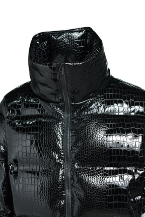 FAUX LEATHER CROCODILE DOWN JACKET / BLK 