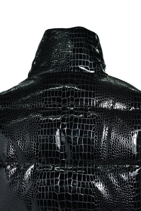 FAUX LEATHER CROCODILE DOWN JACKET / BLK 