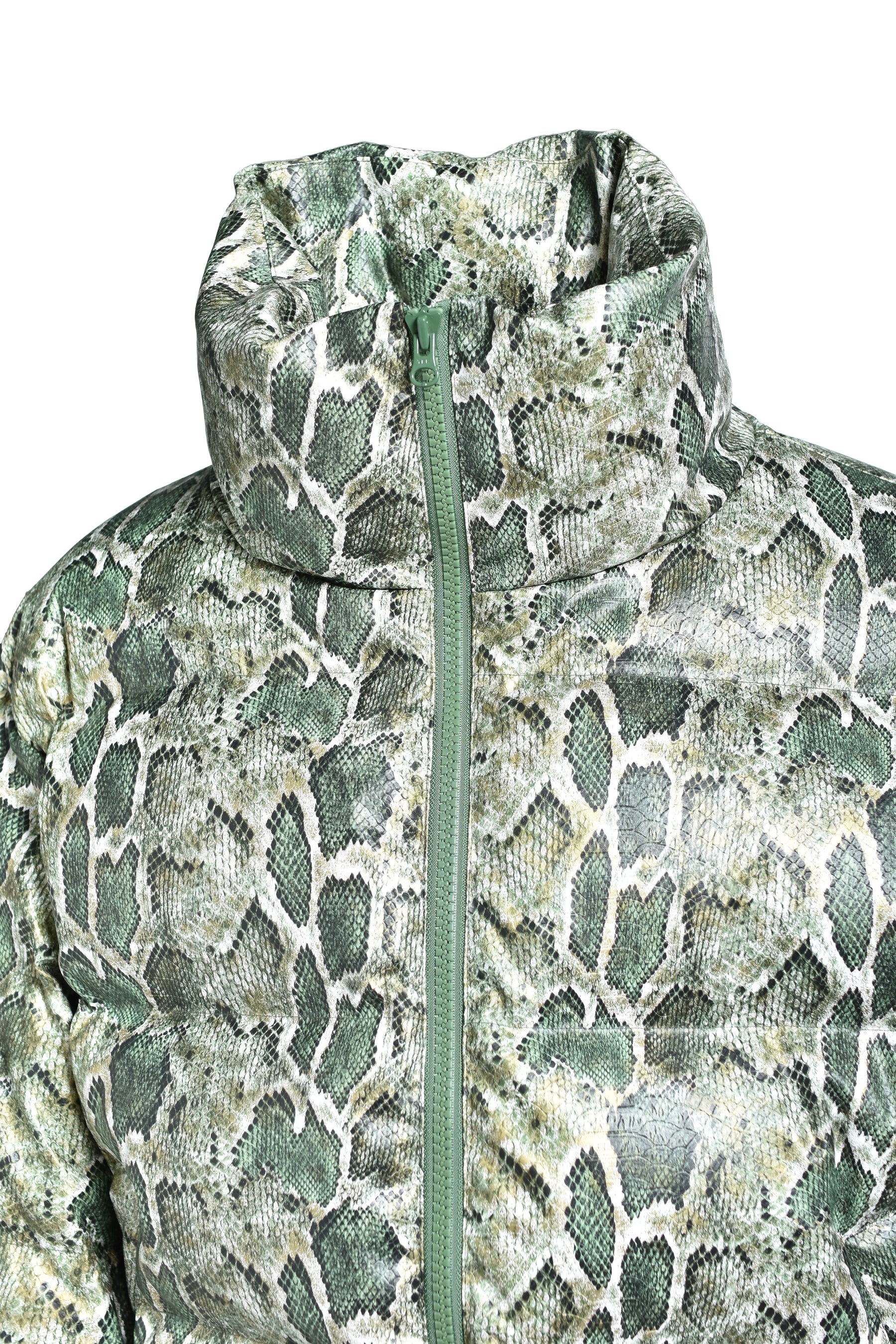 FAUX LEATHER SNAKE DOWN JACKET / GRN SNAKE